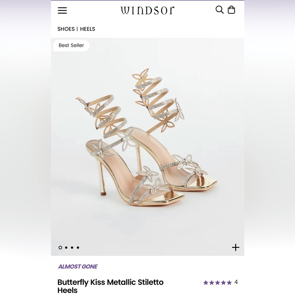 Windsor Butterfly Kiss Metallic Stilleto Heels Gold